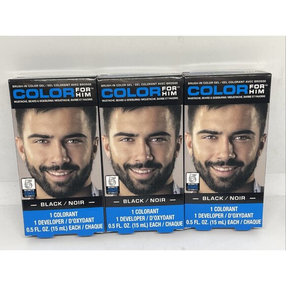 3X Colors For Him Brush In Color Gel Mustache Beard & Sideburns Black Noir Dye - Picture 1 of 1